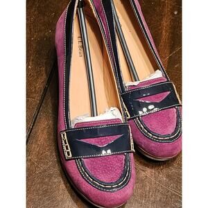 L.L Bean Purple Suede Slip On Round Toe Wedge Mary Jane Loafers Size 8.5 NWOT